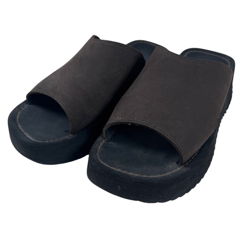 Xhilaration Sandals Womens 7 Platform Slide Black Faux Leather Open Toe Wedge